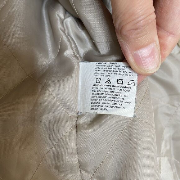 Vintage Y2K Esprit Corduroy Hooded Jacket Women M Beig  Full Zip Faux Fur Trim - Picture 12 of 12